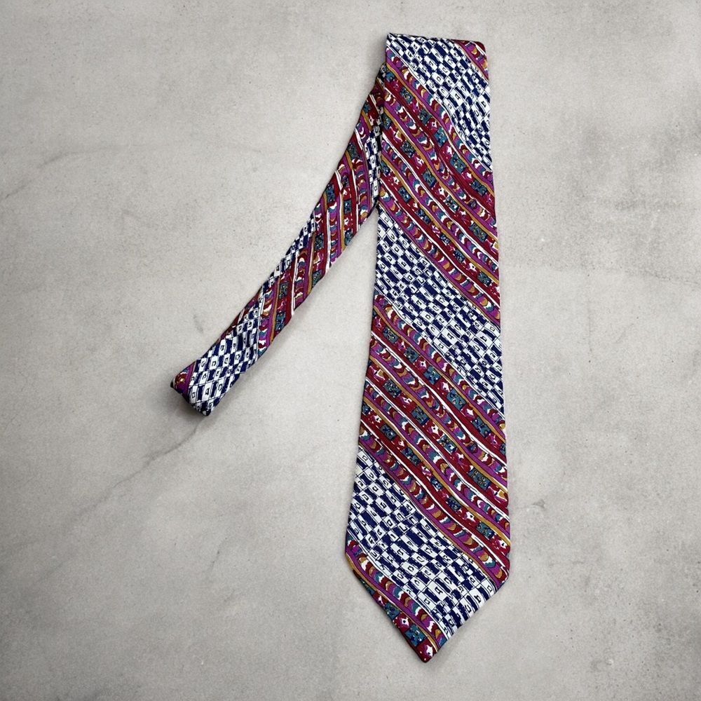 Missoni Men’s 100% Silk Neck Tie Bold Multicolor Geo Abstract Print Handmade‎